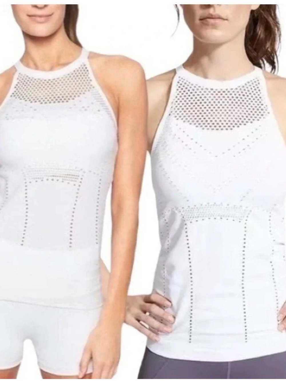 Athleta White High-Neck Laser-Cut Performance Tank